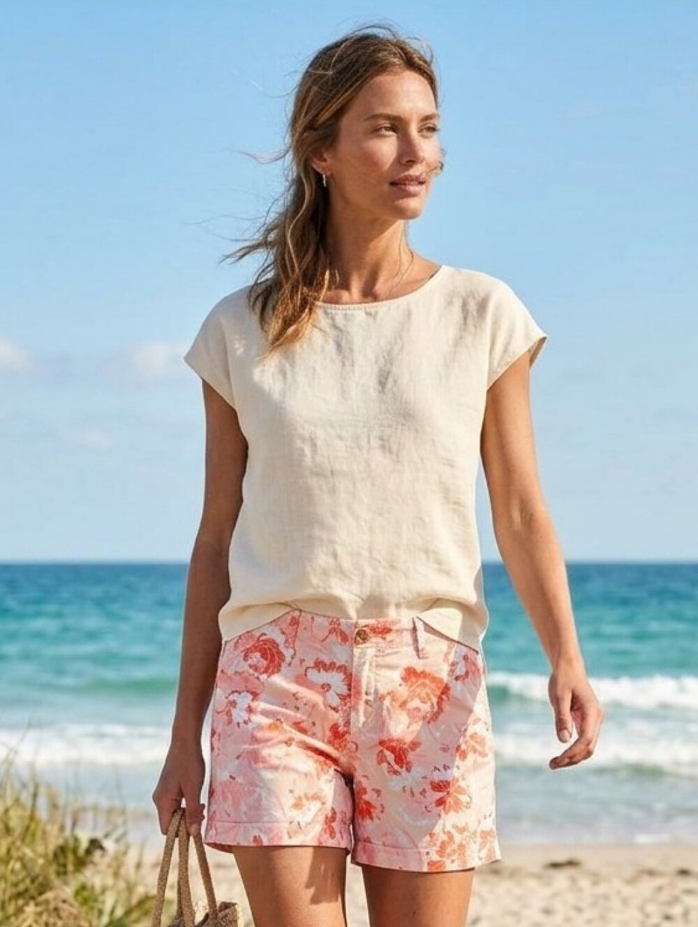 Gap Women's Feminine Beach Resort Pink Floral 5" Chino Short Size 4